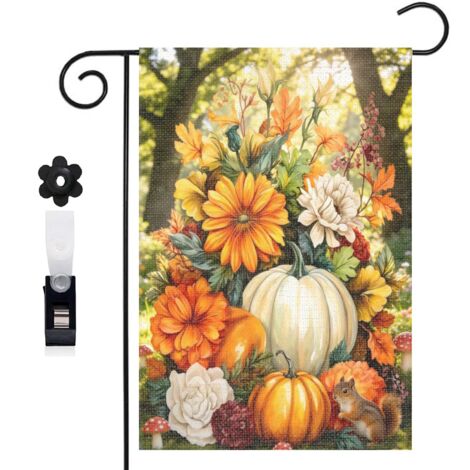 Drapeau de jardin citrouilles et Welcome pour l'automne 30 x 45 cm décoration cour et balcon (1/5)
