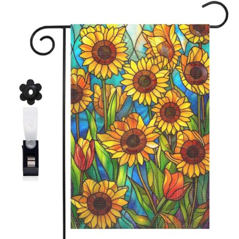 Bannière de cour Welcome et tournesols jaunes en vitrail 30 x 45 cm décoration porche et maison (1/5)