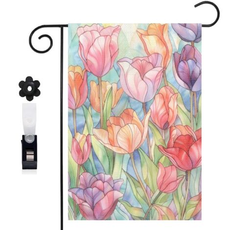 Drapeau de jardin 30 x 45 cm motif Welcome en lettres douces toile double face pour entrée de maison (1/5)