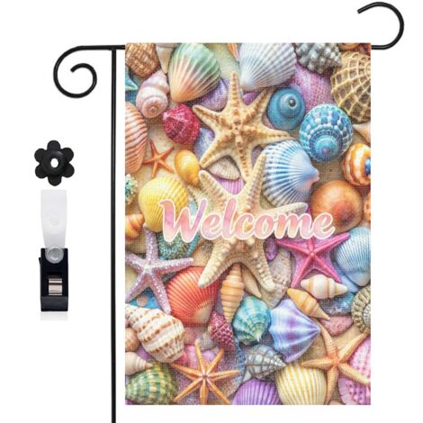 Drapeau de jardin étoiles de mer et coquillages colorés 30 x 45 cm décoration extérieure jardin (1/5)