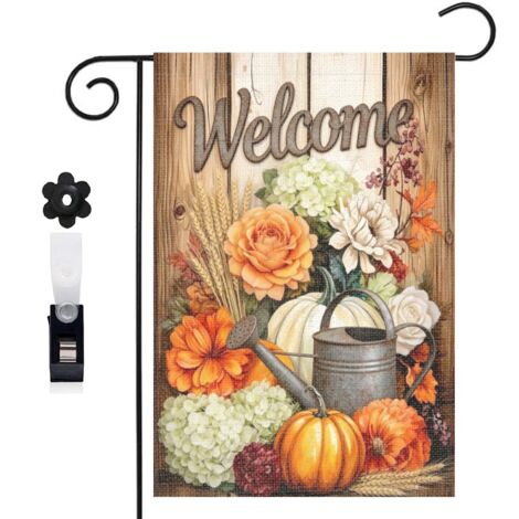 Drapeau vertical mur de briques et fleurs orange 30 x 45 cm décoration saisonnière cour (1/5)
