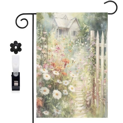 Drapeau vertical fleurs de printemps et chemin de jardin 30 x 45 cm décoration saisonnière extérieure (1/5)
