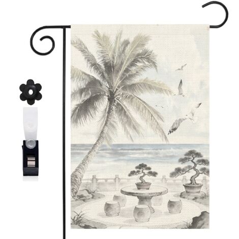 Drapeau de jardin palmier et plage de sable 30 x 45 cm décoration extérieure jardin (1/5)
