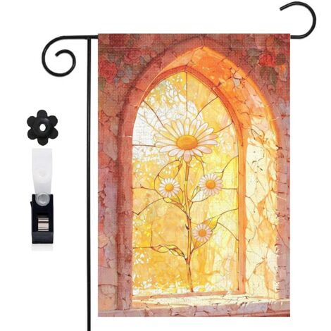 Drapeau de jardin style vitrail et rose rouge 30 x 45 cm décoration terrasse et extérieur (1/5)