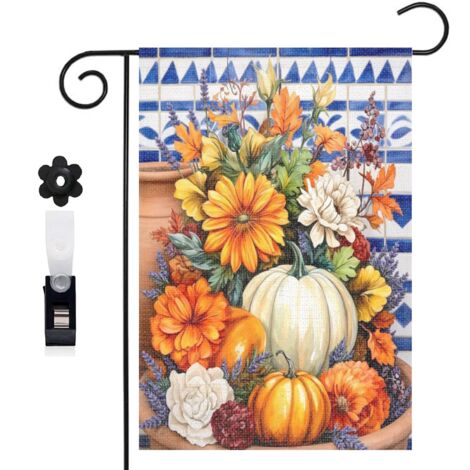 Drapeau vertical bouquet floral et citrouilles pour le jardin 30 x 45 cm décoration saisonnière extérieure (1/5)