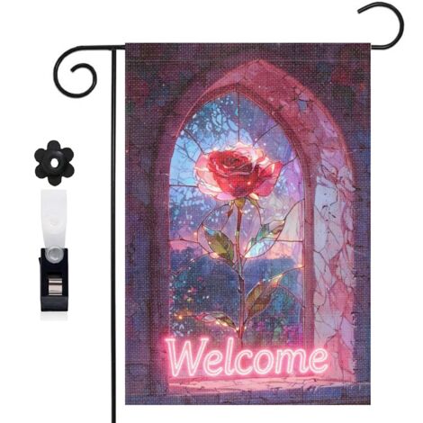 Drapeau de jardin arche en brique et vitrail 30 x 45 cm décoration cour et balcon (1/5)