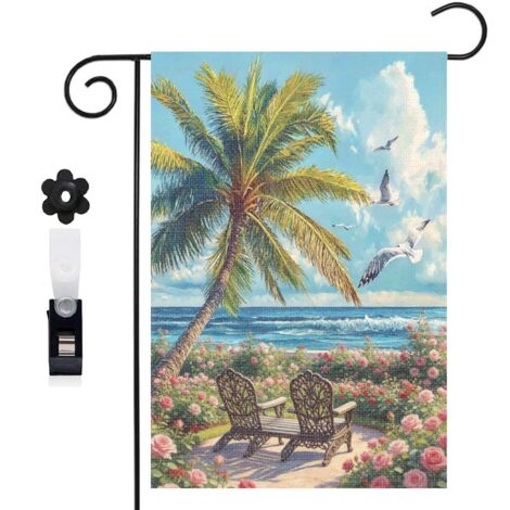 Drapeau de jardin palmier et vacances d'été pour le balcon 30 x 45 cm décoration cour et balcon (1/5)