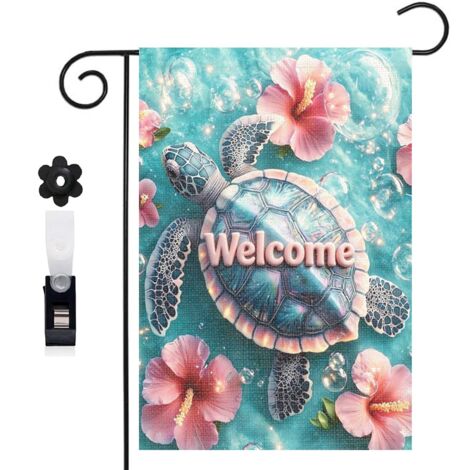 Drapeau de jardin 30 x 45 cm motif tortue marine et ambiance océanique toile double face extérieure (1/5)
