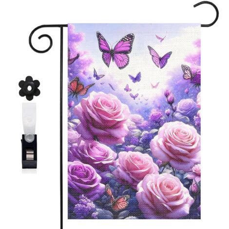Drapeau vertical style fantastique et papillons colorés 30 x 45 cm décoration jardin d'été (1/5)
