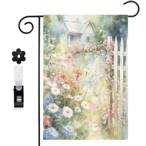Drapeau de jardin ambiance douce et maison de campagne pour l'été 30 x 45 cm décoration cour et balcon (1/5)