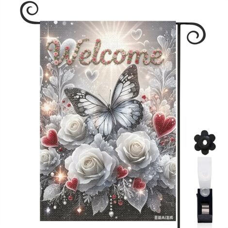 Drapeau de jardin printemps été 30 x 45 cm motif papillon et fleurs naturelles toile double face pour balcon et cour (1/5)