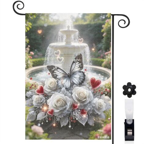 Drapeau de jardin printemps été 30 x 45 cm motif papillon et fleurs élégantes toile double face durable (1/5)