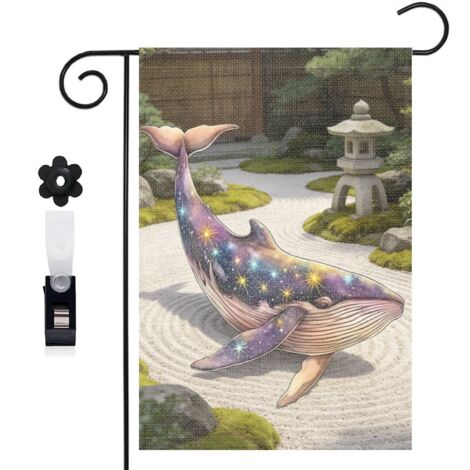 Drapeau de jardin décoratif 30 x 45 cm motif baleine et bulles d eau toile double face (1/5)