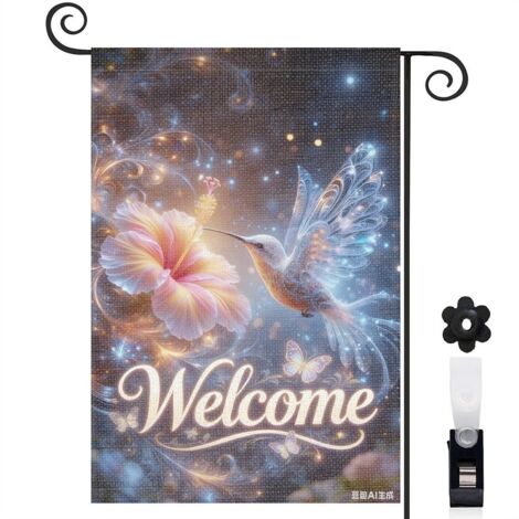 Drapeau de jardin printemps été bienvenue 30 x 45 cm tissu double face haute qualité motif floral lumineux pour décoration extérieure durable (1/5)