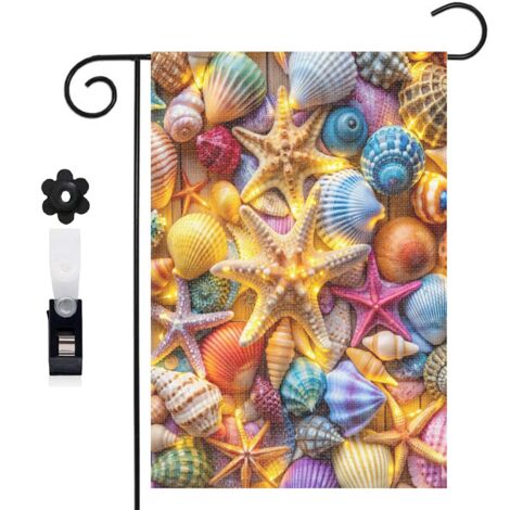 Drapeau vertical étoiles de mer et coquillages lumineux 30 x 45 cm décoration saisonnière cour (1/5)
