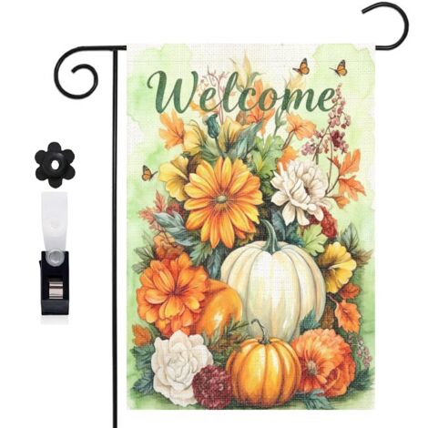 Drapeau de jardin hortensias et citrouilles orange 30 x 45 cm décoration terrasse et extérieur (1/5)