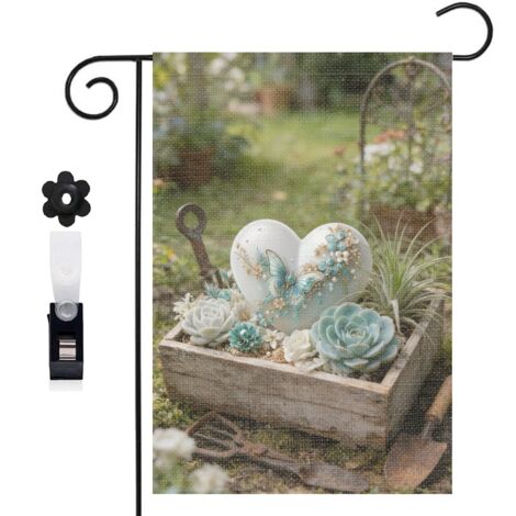 Drapeau vertical hortensias bleus et cœur floral 30 x 45 cm décoration saisonnière cour (1/5)