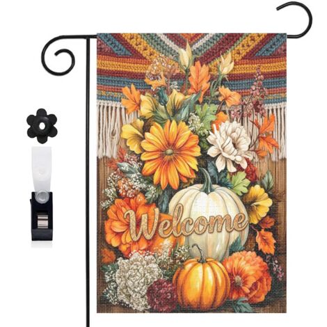 Drapeau vertical blé et fleurs d'automne 30 x 45 cm décoration jardin d'automne (1/5)