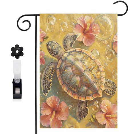 Drapeau de jardin 30 x 45 cm motif tortue marine et eau turquoise toile double face résistante (1/5)