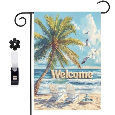 Bannière de cour Welcome et ambiance de plage 30 x 45 cm décoration porche et maison (1/5)