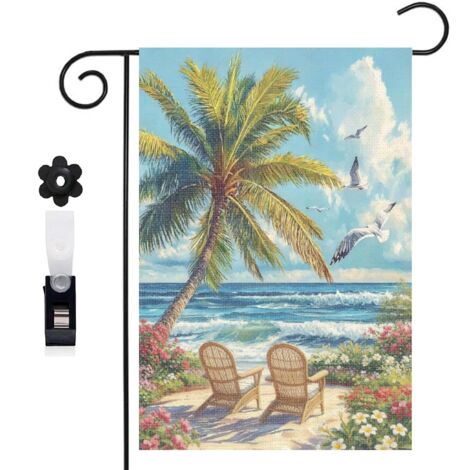 Drapeau vertical Welcome et paysage océanique 30 x 45 cm décoration jardin d'été (1/5)