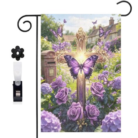 Bannière de cour ambiance mystérieuse et croix avec papillon 30 x 45 cm décoration maison de campagne (1/5)