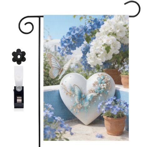 Bannière de cour style cottage et cœur blanc 30 x 45 cm décoration maison de campagne (1/5)