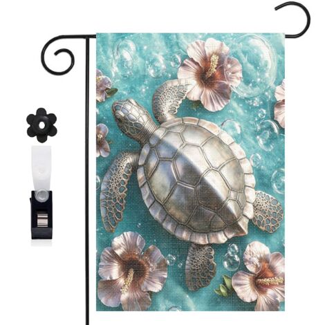 Drapeau de jardin décoratif 30 x 45 cm motif tortue et récifs coralliens toile double face durable (1/5)