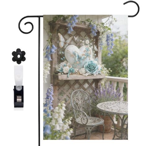 Drapeau vertical ambiance printanière et cœur floral 30 x 45 cm décoration jardin d'été (1/5)
