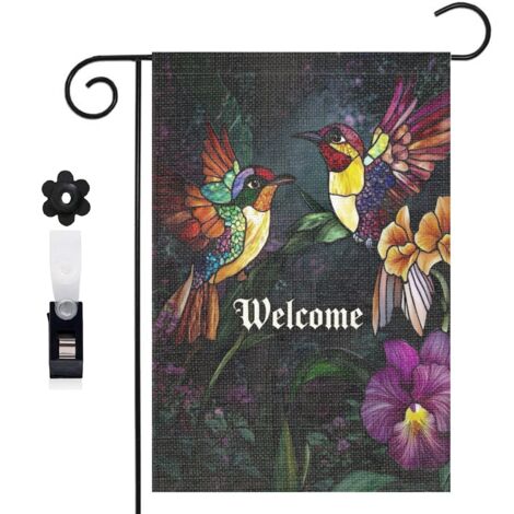 Drapeau de jardin fleurs orange et colibris pour l'été 30 x 45 cm décoration cour et balcon (1/5)
