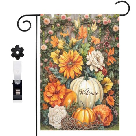 Drapeau de jardin lierre et citrouilles pour l'automne 30 x 45 cm décoration cour et balcon (1/5)