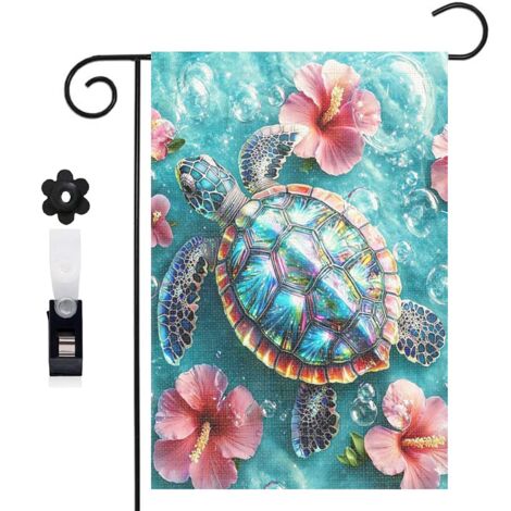 Drapeau de jardin 30 x 45 cm motif tortue et décor océan fantastique toile double face pour jardin et terrasse (1/5)