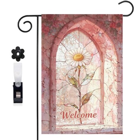 Drapeau de jardin vitrail et fleurs pour l'été 30 x 45 cm décoration cour et balcon (1/5)