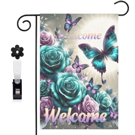 Drapeau de jardin style vintage et bouquet de roses 30 x 45 cm décoration cour et balcon (1/5)