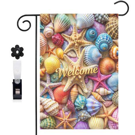 Drapeau de jardin ambiance de plage et coquillages colorés 30 x 45 cm décoration terrasse et extérieur (1/5)