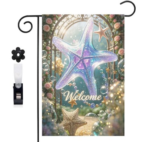 Drapeau de jardin 30 x 45 cm motif baleine féerique et décor océan toile double face pour jardin et terrasse (1/5)