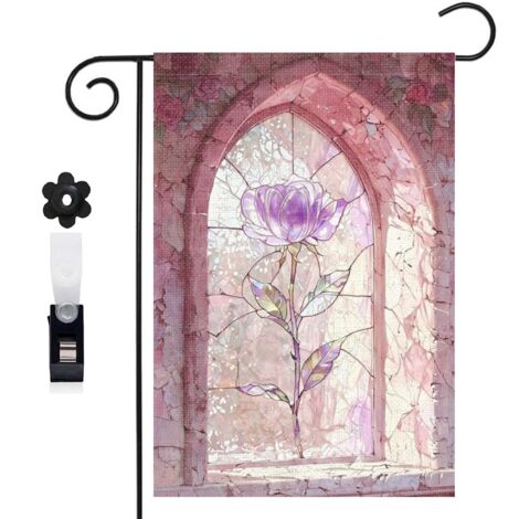 Drapeau de jardin style médiéval et vitrail 30 x 45 cm décoration porche et entrée (1/5)