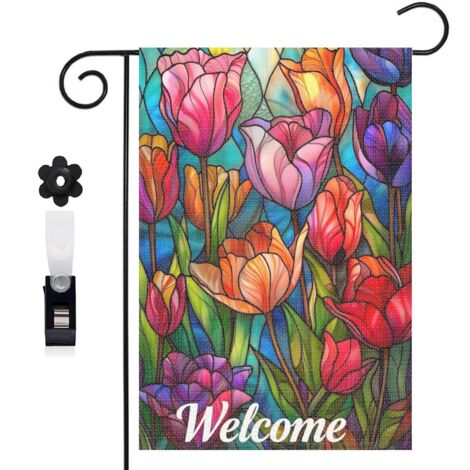 Drapeau de jardin bienvenue 30 x 45 cm motif classique et neutre toile double face durable pour extérieur (1/5)
