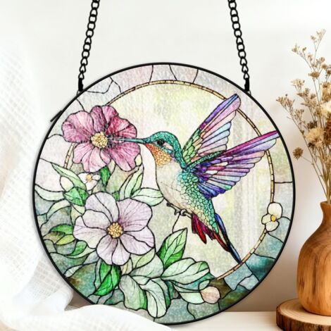 Suspension vitrail colibri attrape-soleil 25 cm décoration fenêtre oiseau cadeau maman