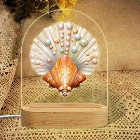 Veilleuse en forme d'arc avec coquille Saint-Jacques perles Lampe LED 7 couleurs Décoration chambre bébé Cadeau baby shower (1/5)