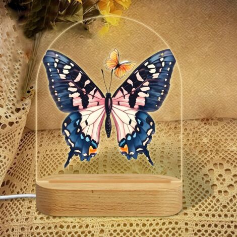 Veilleuse en forme d'arc avec papillon rose et motifs noirs Lampe LED 7 couleurs Décoration chambre enfant Cadeau baby shower (1/5)