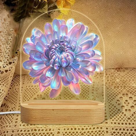 Veilleuse en forme d'arc avec chrysanthème holographique Lampe LED 7 couleurs Décoration chambre enfant Cadeau fille garçon (1/5)