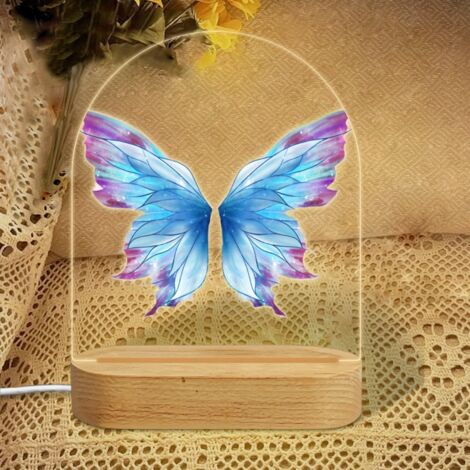Veilleuse en forme d'arc avec papillon bleu-violet irisé Lampe LED 7 couleurs Décoration chambre bébé Cadeau fille garçon (1/5)