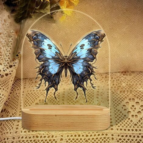 Veilleuse en forme d'arc avec papillon morpho bleu foncé Lampe LED 7 couleurs Décoration chambre bébé Cadeau naissance (1/5)