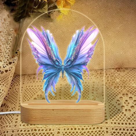 Veilleuse en forme d'arc avec papillon à texture plume bleue Lampe LED 7 couleurs Décoration chambre enfant Cadeau naissance (1/5)