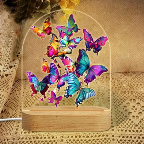 Veilleuse en forme d'arc avec groupe de papillons multicolores Lampe LED 7 couleurs Décoration chambre bébé Cadeau baby shower (1/5)