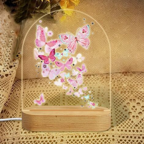 Veilleuse en forme d'arc avec papillon de pétales roses Lampe LED 7 couleurs Décoration chambre bébé Cadeau fille garçon (1/5)