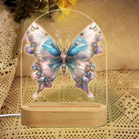 Veilleuse en forme d'arc avec papillon rose-bleu pailleté Lampe LED 7 couleurs Décoration chambre enfant Cadeau fille garçon (1/5)