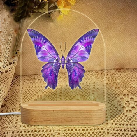 Veilleuse en forme d'arc avec papillon morpho violet pailleté Lampe LED 7 couleurs Décoration chambre bébé Cadeau baby shower (1/5)