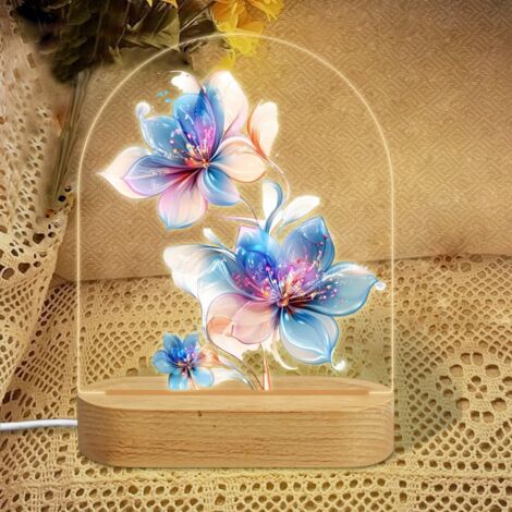 Veilleuse en forme d'arc avec fleurs doubles bleu-rose Lampe LED 7 couleurs Décoration chambre bébé Cadeau naissance (1/5)